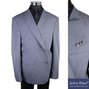 JOHN BLAIR MENS BLAZER SIZE 48L GRAY SPORT COAT SOFT WOOL BLEND SUIT JACKET